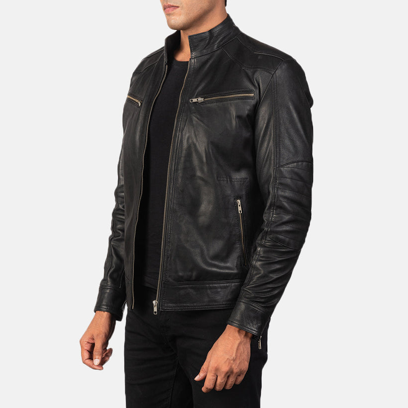 Mack Nero Giacca Biker in Pelle da Uomo