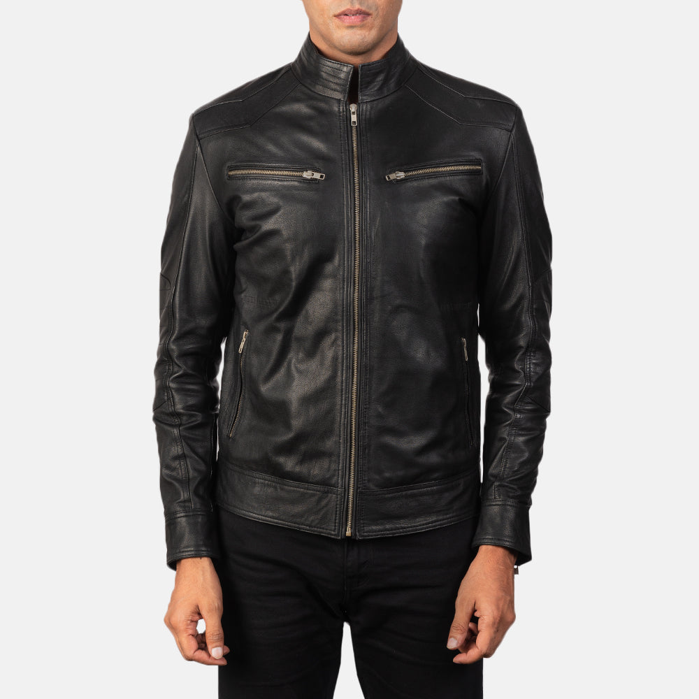
Dettaglio ravvicinato of Band & Zipper Hardware on Mack Nero Giacca Biker in Pelle da Uomo