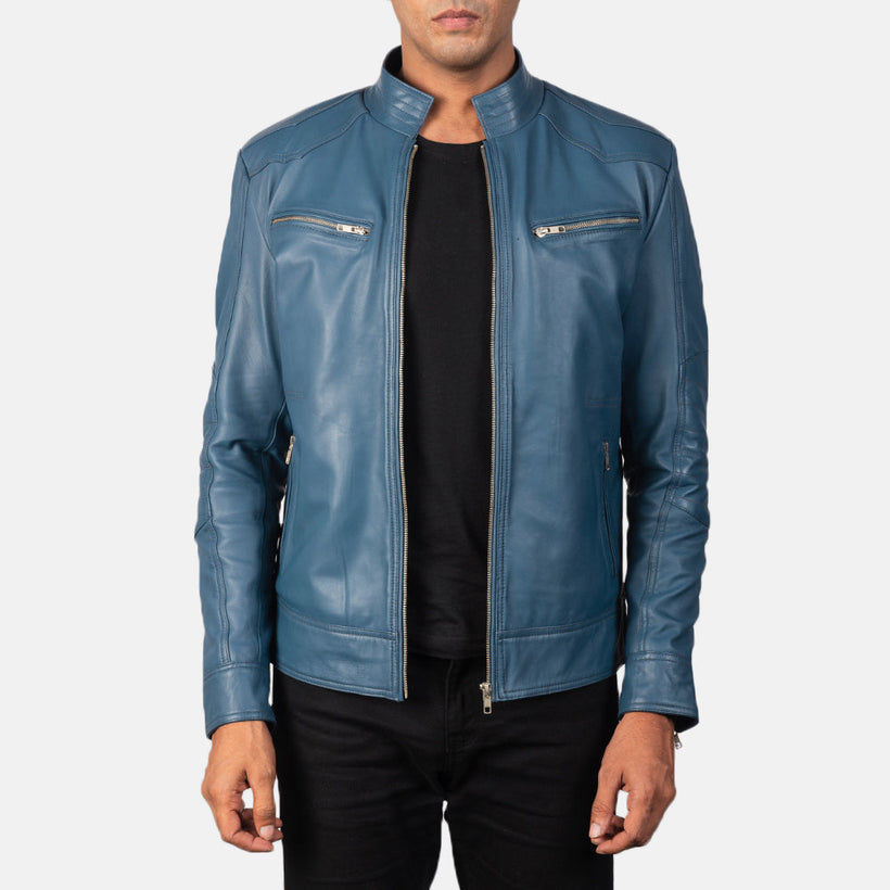 Mack Blu Giacca Biker in Pelle da Uomo