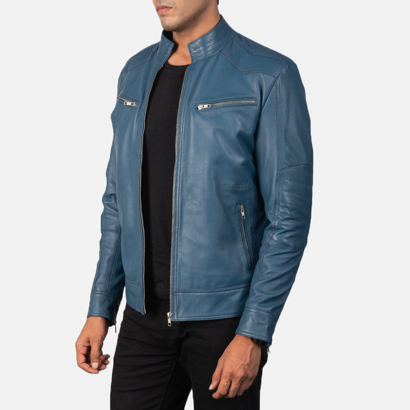 Mack Blu Giacca Biker in Pelle da Uomo