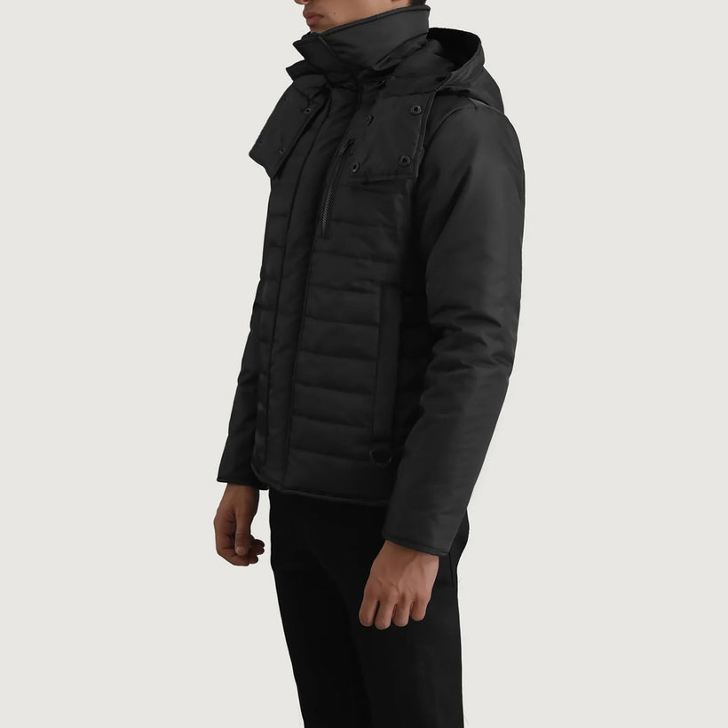 Malcolm Nero Hooded Puffer Giacca in Pelle da Uomo