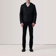 Black Waxed Cotton Canvas Hooded Jacket - Vista posteriore Showing Tailored Shoulder Fit &amp; Clean Hemline