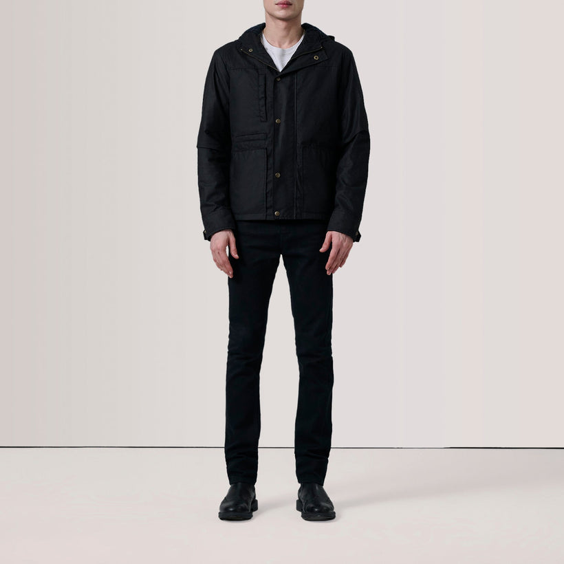 Marlo Nero Canvas Hooded Work Giacca in Pelle da Uomo