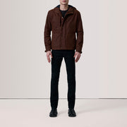 Brown Waxed Cotton Canvas Hooded Jacket - Vista posteriore Showing Tailored Shoulder Fit &amp; Clean Hemline