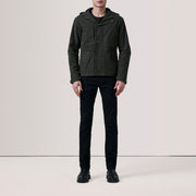 
Olive Waxed Cotton Canvas Hooded Jacket - Vista posteriore con spalle definite e orlo pulito
