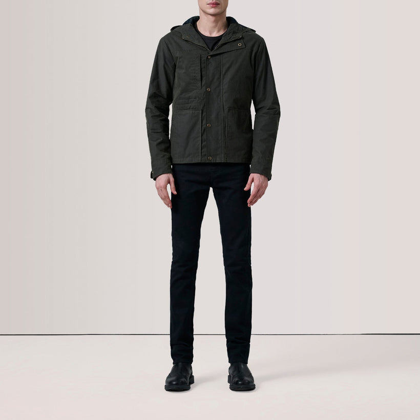 Marlo Olive Canvas Hooded Work Giacca in Pelle da Uomo