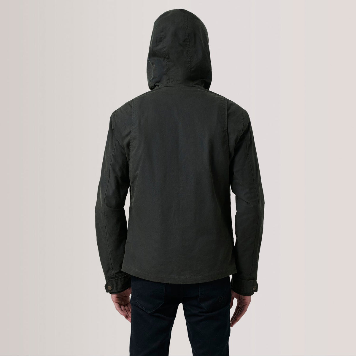 
Dettaglio ravvicinato of Hooded & Zipper with placket Hardware on Marlo Olive Canvas Hooded Work Giacca in Pelle da Uomo For Men