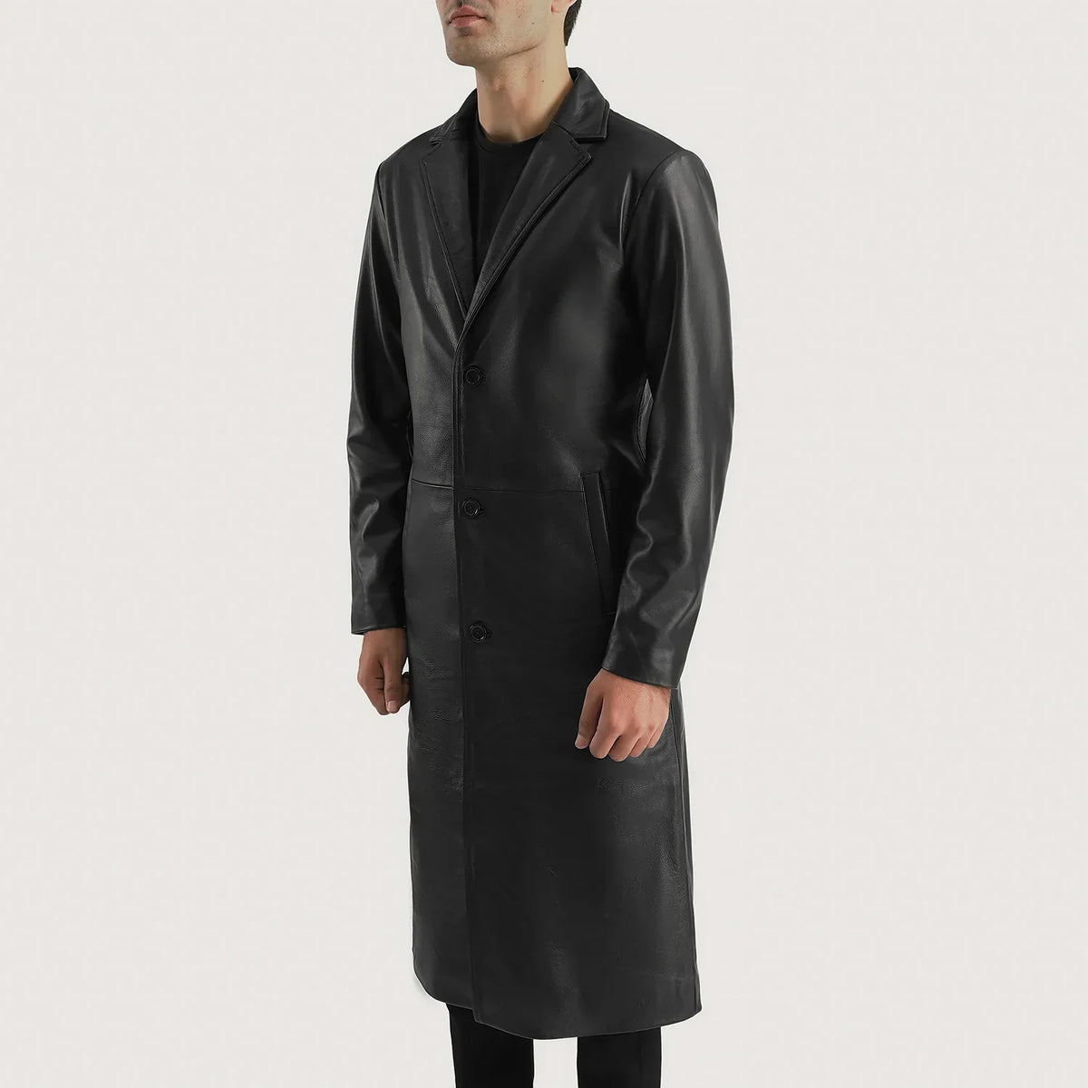 
Black Cowhide Leather Winter Jacket - Vista posteriore con spalle definite e orlo pulito