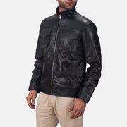 
Black Sheepskin leather Jacket - Vista posteriore con spalle definite e orlo pulito