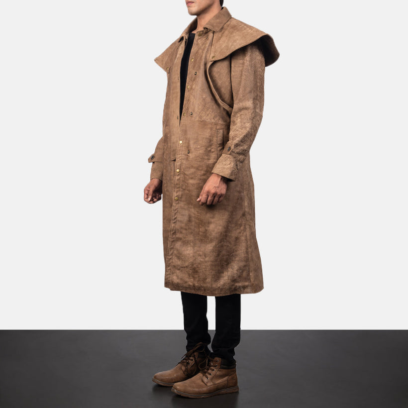 Maverick Marrone Leather Duster da Uomo
