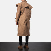 Men's Maverick Marrone Leather Duster da Uomo - Lateral Side Profile View Showing Sleeve Cut &amp; Athletic Taper Fit
