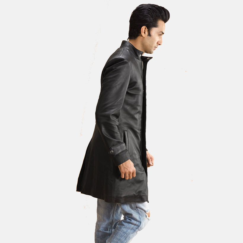 Midlander Trapuntato Nero Cappotto in Pelle da Uomo