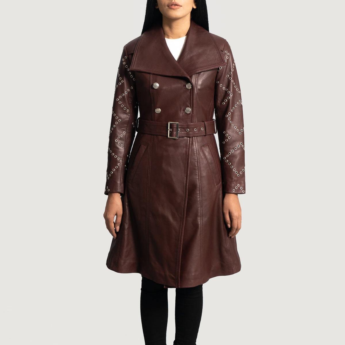 Women's Missoni Bordeaux Trench in Pelle da Donna in Maroon Sheepskin Leather - Vista frontale e linea su misura | Acquista online