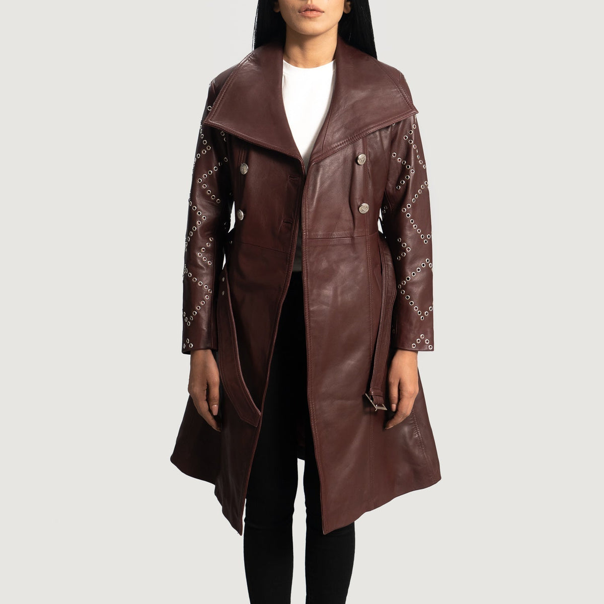 Authentic Sheepskin Leather with Aniline Finish Grain Texture & Heavy-Duty Seam Stitching Detail