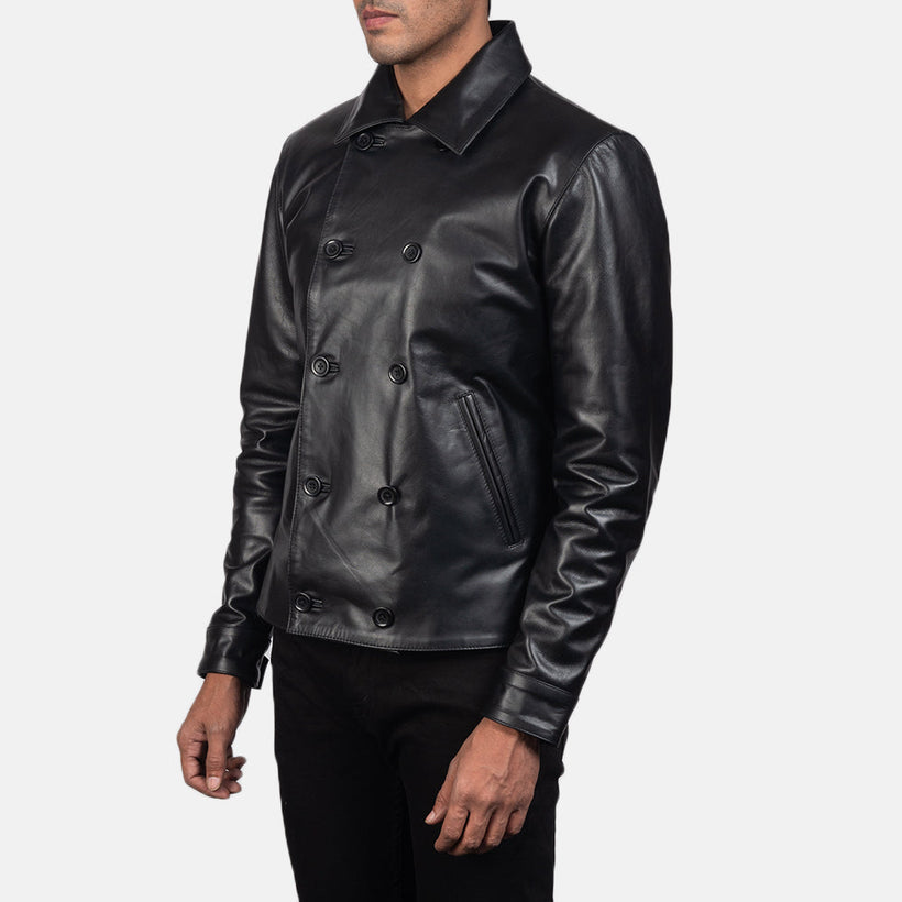 Mod Nero Leather Peacoat da Uomo