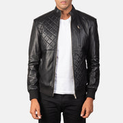 Moda Black Leather Bomber Jacket in Black Sheepskin Leather - Vista frontale e linea su misura | Acquista online