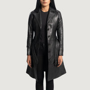 Women's Moonlight Nero Trench in Pelle da Donna in Black Sheepskin Leather - Vista frontale e linea su misura | Acquista online