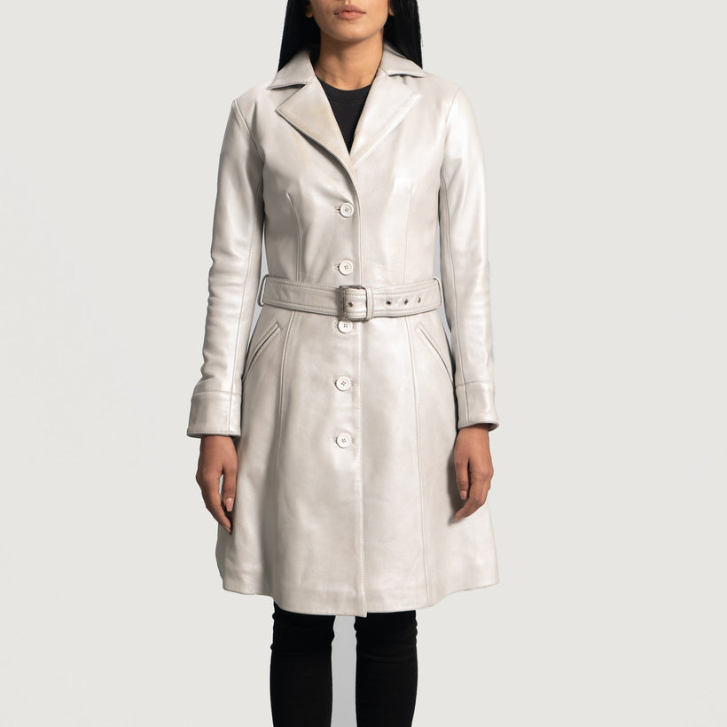 Moonlight Silver Trench in Pelle da Donna