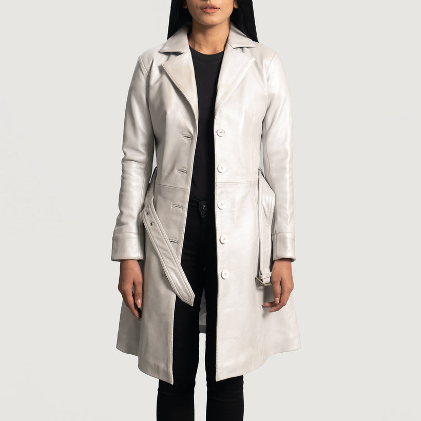 Moonlight Silver Trench in Pelle da Donna