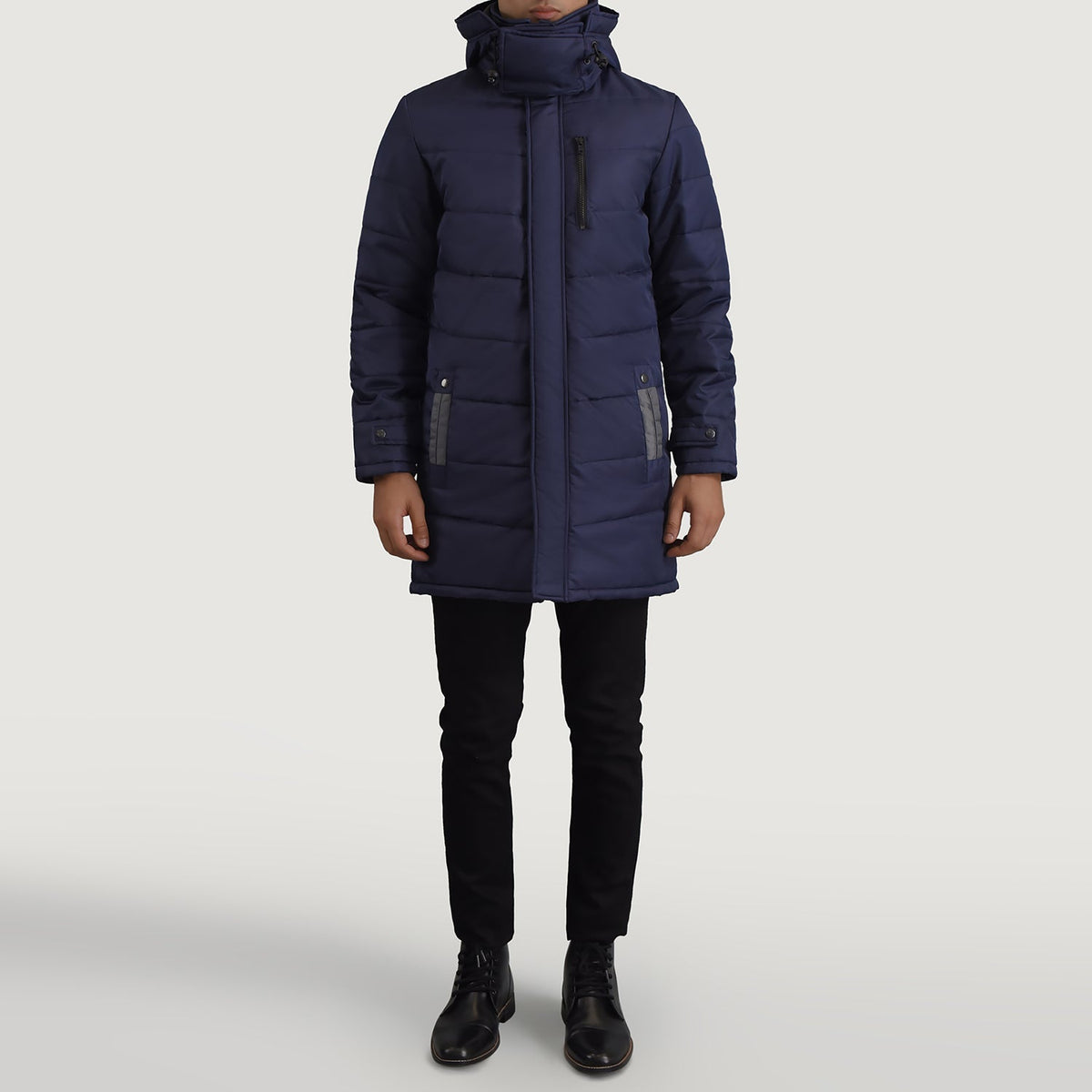 
Moore Blu Hooded Parka da Uomo - Vista laterale che mostra il taglio ergonomico delle maniche