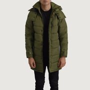 
Moore Verde Hooded Parka da Uomo in Green Full-Grain Leather - Vista frontale e silhouette sartoriale | Acquista online