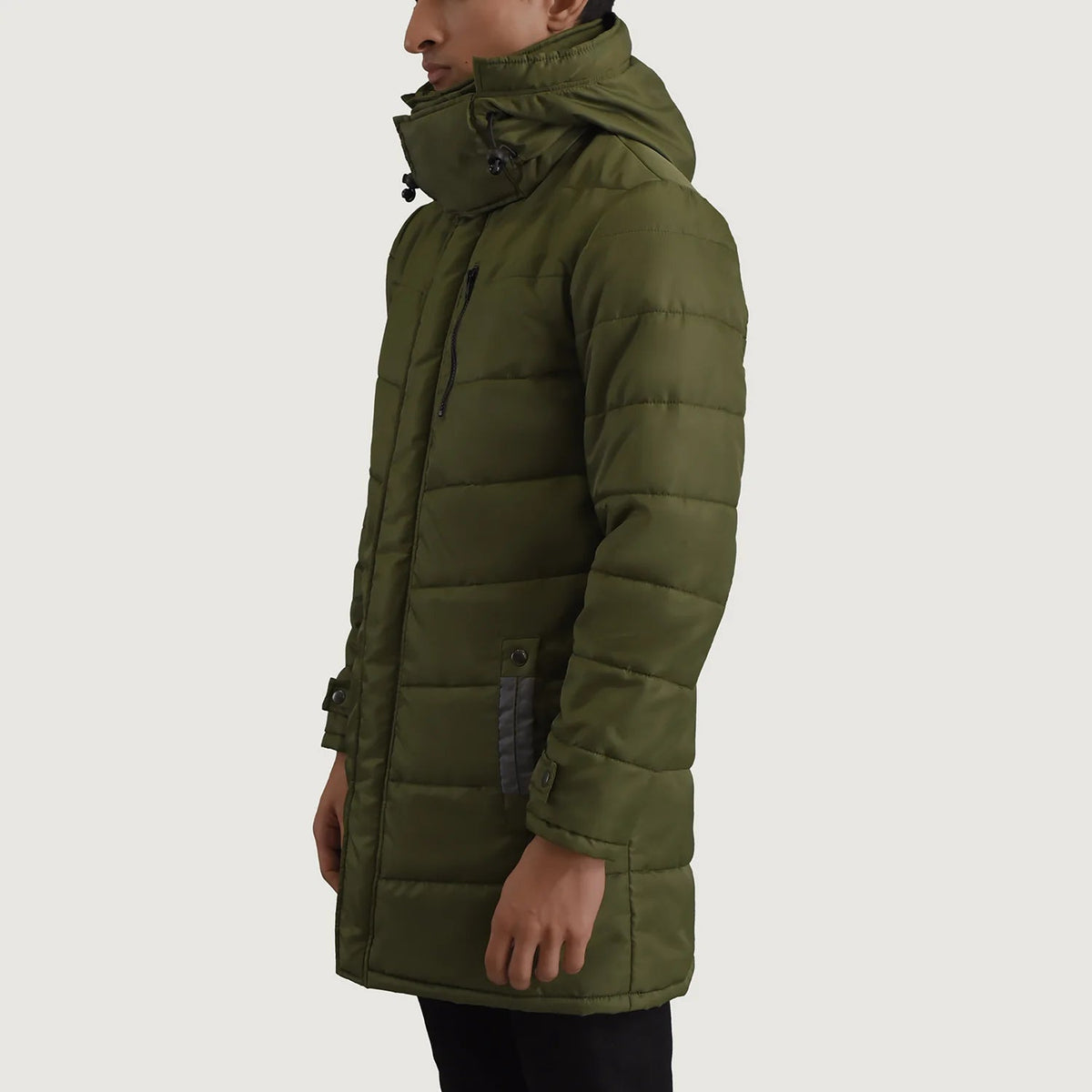 
Green Full-Grain Leather Hooded Jacket - Vista posteriore con spalle definite e orlo pulito