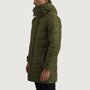 
Green Full-Grain Leather Hooded Jacket - Vista posteriore con spalle definite e orlo pulito