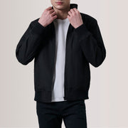 Morrison Nero Canvas Bomber in Pelle da Uomo For Men in Black Waxed Cotton Canvas - Vista frontale e linea su misura | Acquista online