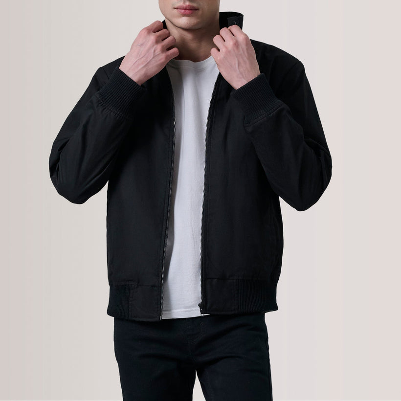 Morrison Nero Canvas Bomber in Pelle da Uomo