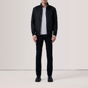 Black Waxed Cotton Canvas Bomber Jacket - Vista posteriore Showing Tailored Shoulder Fit &amp; Clean Hemline