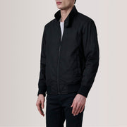 Morrison Nero Canvas Bomber in Pelle da Uomo For Men - Lateral Side Profile View Showing Sleeve Cut &amp; Athletic Taper Fit