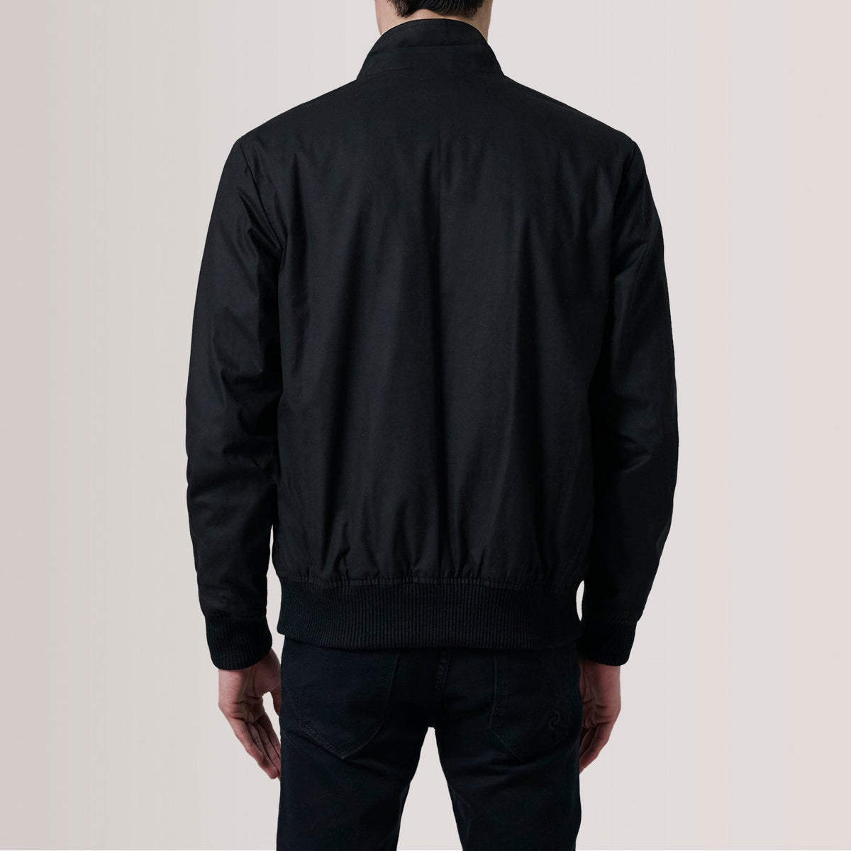 Dettaglio ravvicinato of Snap Button &amp; Zipper Hardware on Morrison Nero Canvas Bomber in Pelle da Uomo For Men