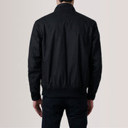 Dettaglio ravvicinato of Snap Button &amp; Zipper Hardware on Morrison Nero Canvas Bomber in Pelle da Uomo For Men