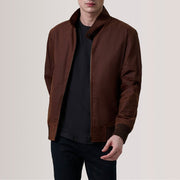 Morrison Marrone Canvas Bomber in Pelle da Uomo For Men in Brown Waxed Cotton Canvas - Vista frontale e linea su misura | Acquista online