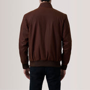 Dettaglio ravvicinato of Snap Button &amp; Zipper Hardware on Morrison Marrone Canvas Bomber in Pelle da Uomo For Men