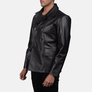 Black Cowhide leather Blazer - Vista posteriore Showing Tailored Shoulder Fit &amp; Clean Hemline