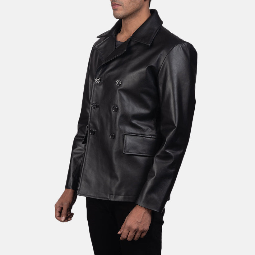 Mr. Bailey Nero Leather Naval Peacoat da Uomo
