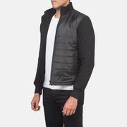 
Black Polyester (Torso) &Amp; Knitted Fabric (Sleeves) Winter Jacket - Vista posteriore con spalle definite e orlo pulito