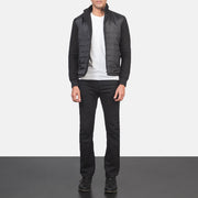 
Nashville Trapuntato Nero Windbreaker Giacca in Pelle da Uomo - Vista laterale che mostra il taglio ergonomico delle maniche