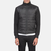 
Dettaglio ravvicinato of High Neck & Zipper with wind flap Hardware on Nashville Trapuntato Nero Windbreaker Giacca in Pelle da Uomo
