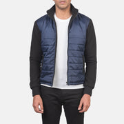 Men's Nashville Trapuntato Blu Windbreaker Giacca in Pelle da Uomo in Blue &amp; Black Nylon (Torso) &amp;Amp; Knitted Fabric (Sleeves) - Vista frontale e linea su misura | Acquista online