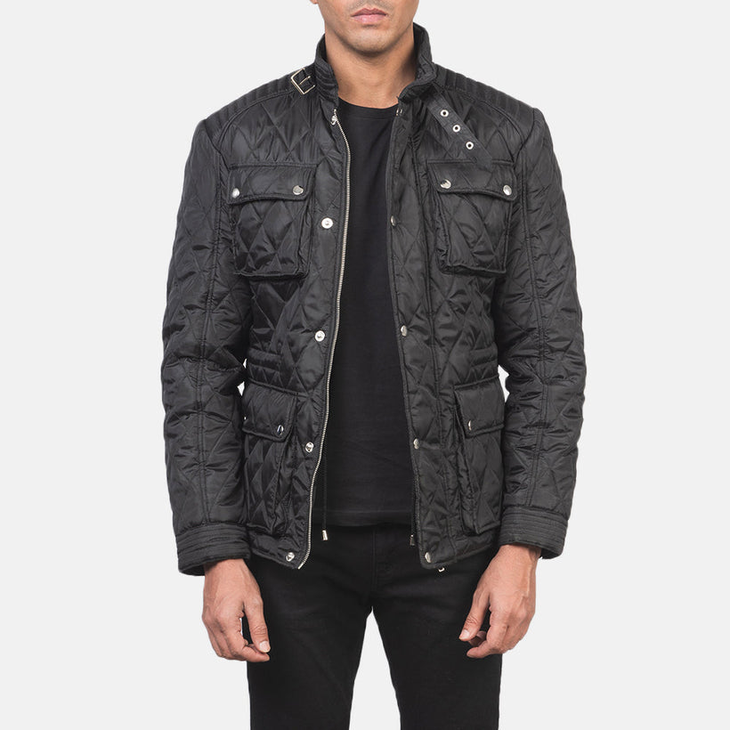 Nelson Trapuntato Nero Windbreaker Giacca in Pelle da Uomo
