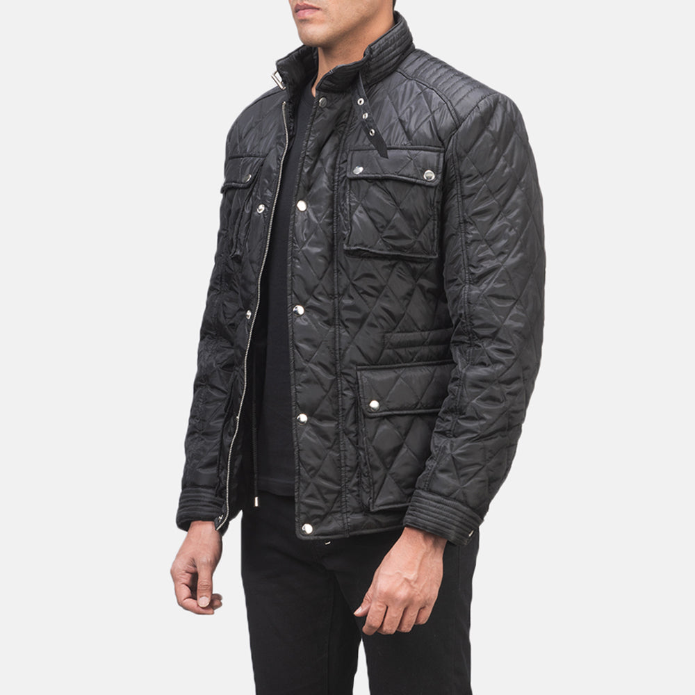 Black Polyester Winter Jacket - Vista posteriore Showing Tailored Shoulder Fit &amp; Clean Hemline