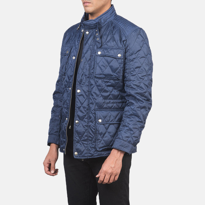 Nelson Trapuntato Blu Windbreaker Giacca in Pelle da Uomo