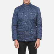 Men's Nelson Trapuntato Blu Windbreaker Giacca in Pelle da Uomo - Lateral Side Profile View Showing Sleeve Cut &amp; Athletic Taper Fit