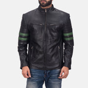 Night Trooper Giacca in Pelle da Uomo in Black Cowhide Leather - Vista frontale e linea su misura | Acquista online