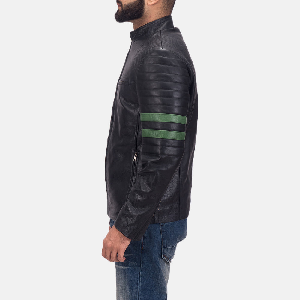 Night Trooper Giacca in Pelle da Uomo - Lateral Side Profile View Showing Sleeve Cut &amp; Athletic Taper Fit