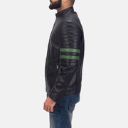 Night Trooper Giacca in Pelle da Uomo - Lateral Side Profile View Showing Sleeve Cut &amp; Athletic Taper Fit