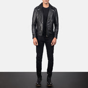 Dettaglio ravvicinato of Notch &amp; Zipper Hardware on Men's Noah Black Leather Biker Jacket