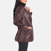 Styled Fit Perspective of Women's Norma Brown Suede Blazer on Model - Natural Daylight Drape